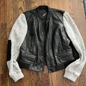 NWOT Faux leather jacket with sweater arms